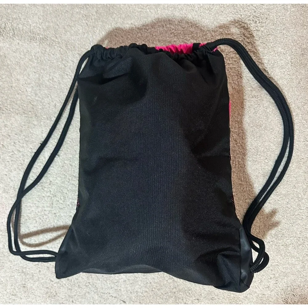 Adidas Backpack Pink And Black Drawstring Rope Style Pull Closure Zipper Pocket - Picture 8 of 10
